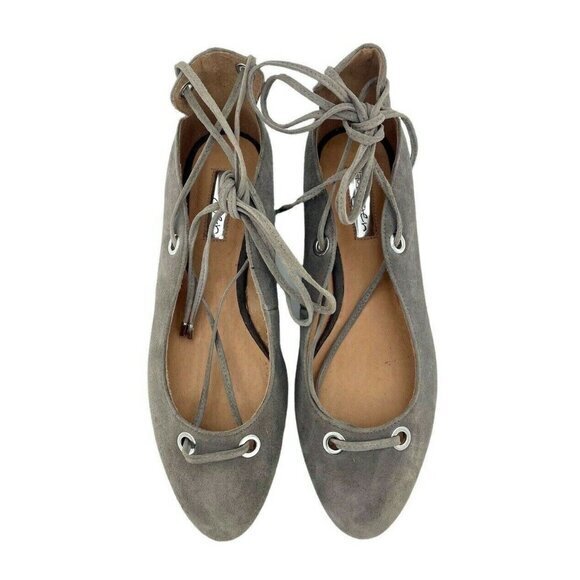Halogen Ballet Flats Grey Suede Leather Ghillie Nella Lace Up SZ 7.5 New - Picture 1 of 11